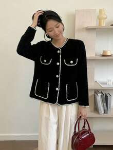 Women's Single-Breasted Knit Cardigan, Unique Soft Sweater Top, Autumn/Winter