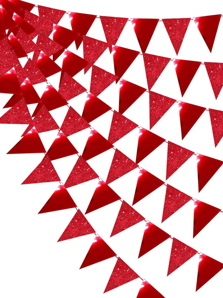 16 件红色闪光亮面三角旗装饰横幅，适用于情人节、圣诞节、毕业典礼、婚礼、订婚、周年纪念、洗礼派对装饰，可用于房间、餐桌、花园等场所。 - 紅色 - 查看 1