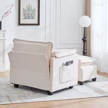 Moderner übergrßer Sessel Mit Fußstütze Und Hocker, Samt-Loungesessel Mit Seitentaschen Und Kissen, Bequemer Lesesessel Für Wohnzimmer, Schlafzimmer Und Wohnung - Beige - View 5