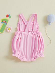 Baby Girl Boy 1st Birthday Clothes One Year Old Bubble Bodysuit Backless Rib Romper Cake Smash Outfits - 粉色 - 查看 6