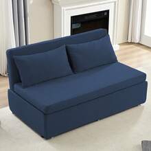 Puremind Modern Queen Size Loveseat Sofa Bed, 2 In 1 Convertible Linen Fabric 2-Seater Sleeper Sofa Couch With Cushions - 藏蓝色 - 查看 5
