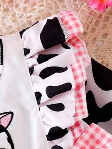 1pc Cute Cow Print Long Sleeve Baby Girl Bodysuit, Lightweight For Spring & Autumn