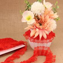 White Lace Ruffle Trim Crafts 1 - 5/8 Inchx5yd 2 - Layer Pleated Lace Ribbon - 紅色 - 查看 5