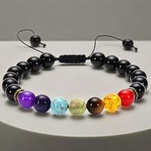 Handgewebtes Sieben-Teile-Set aus fünffarbigen Perlenarmbändern, Sieben-Chakra-Yoga-Meditationsberuhigende Naturstein-Armbänder, minimalistischer europäischer und amerikanischer Modeschmuck, geheimnisvolle orientalische Kraft, schwarz - mehrfarbig - Übersicht 7