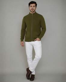 Men's Knit Jacket With Zipper, Men's Coat, Men's Winter Jacket - Olive Green - View 6