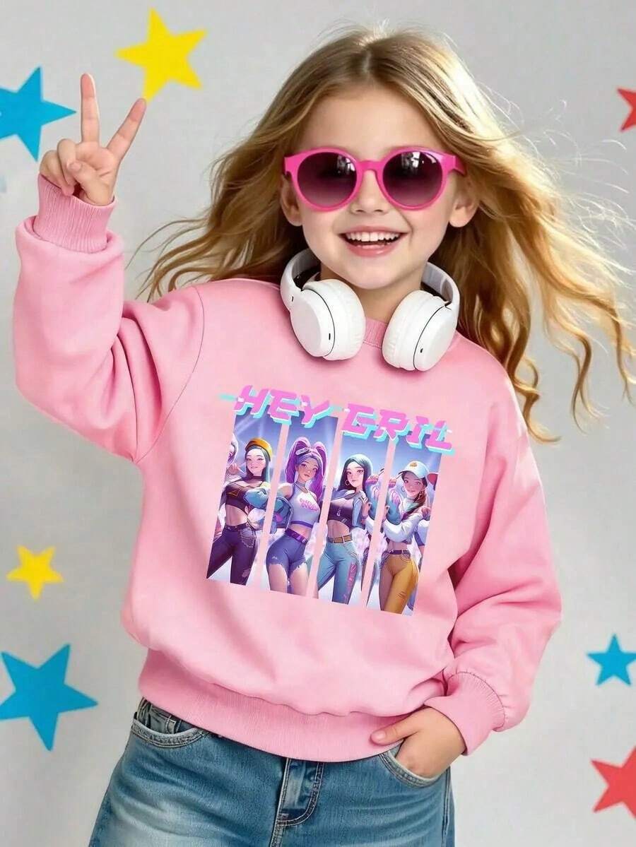 Children'sSportsTops, KPOPHUNTRIX,RumiAutumn.Andwintergirls'roundnecksweatshirt,Casuallongsleevedsweatshirtpullover,Cutesweater,Girls'sweater,Dailywear,Outdoorsports,Girls'Back To Schoolclothes,Kpopcosplay,GirlsDailyWear,CuteGirlsSweater,Warm, Boys And Girls Long Sleeve Sweatshirts, Halloween Clothes, Anime Tops (Pink Is Subject To The Actual, There Is Color Difference In The Picture) - 粉紅色6 - 查看 1