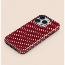 Fashion Wine Red Polka Dot Phone Case For IPhone 17, 17 Pro, 16 Pro Max, 15 Pro, 13, 13 Mini, 12, 11, XS Max, 7, SE2 - Glossy 2-In-1 Design, Device Protective Case, Mobile Accessories,  Pattern, Exquisite Material, Durable Shell, Protective Case, Technology Enthusiasts, Fashionistas, Cute Phone Case, Luminous Phone Case, Rectangular Phone Case, Phone Case With Lanyard, Animal Phone Case Long Sleeve Tops - 1pc - 查看 1