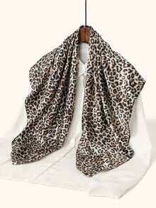 1pc Women Beach Accessories 90cm Leopard Print Square Scarf, Classic Fashion Headscarf, Beach Shawl, Bandana Top, Winter Fall - Multicolor - View 9