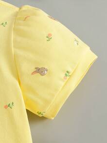 Áo thun polo tay ngắn phồng in hình thỏ hoạt hình, kiểu dáng thường ngày dễ thương dành cho bé gái. - Màu vàng - Xem 3