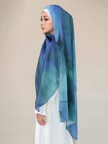1 Stück Damen Boho Aquarell Satin Muster Kopftuch, Sonnenschutz Kopfbedeckung, elegantes vielseitiges Tuch Schal geeignet für den täglichen Gebrauch, Strand, Urlaub - Blau Grün - Übersicht 11