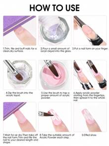 peacecolor 34pcs Acrylic Nail Art Kit, 10g Clear Pink & White Nail Powder And EMA Monomer Liquid Set, 24pcs Glitter Powder & Stickers, DIY Nail Tools, Home Manicure Gift Set For Women Nails - Multicolor - View 7