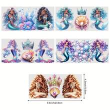 5-Piece Mermaid UV DTF Sticker - High Quality Self-Adhesive Glossy Sticker In Soft Bright Color (Blue, Pink, Purple, Turquoise), Large 9.4x4.3 Inch For 16oz Cups, Bottles, Home Decor - Ideal For Birthday Parties, Mermaid Themed Events - Perfect Gift For Mermaid Lovers, Party Decor, Vivid Tail Fin Pattern, Scratch Resistant Durable - Kiểu 2-5 tờ - Xem 1