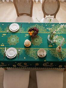 1 chiếc khăn trải bàn hình chữ nhật màu xanh ombre phong cách Bohemian, trang trí bằng tua rua xanh, hình trăng vàng, họa tiết hình học, ngôi sao vàng, họa tiết đèn lồng, có thể giặt được, thích hợp cho bàn ăn, bàn cà phê, tủ, nhà bếp, phòng ăn, phòng khách, các bữa ăn, tụ họp, tiệc tùng, chủ đề Ả Rập cho các ngày lễ, quà tặng. - màu xanh lá - Xem 5