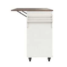Kitchen Trolley With Diagonal Striped Cabinet Doors, Removable Serving Cart With Towel Rack And Spice Shelf, Adjustable Dividers, Kitchen Buffet, Wood-Look Tabletop, White - White - View 11
