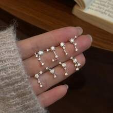 1pc S925 Silver Zirconia Zodiac Stud Earrings, Minimalist & Versatile, Suitable As Valentine's Day, Mother's Day, Holiday Gift