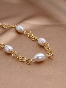 1条18K镀金天然淡水珍珠项链，母亲节、情人节、生日、婚礼、订婚、新娘礼物 - 白色 - 查看 2