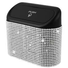 Shiny Pet Trash Can, Car Accessories Storage Box, Square Pressed Car Garbage Can With Shiny Diamonds Decor