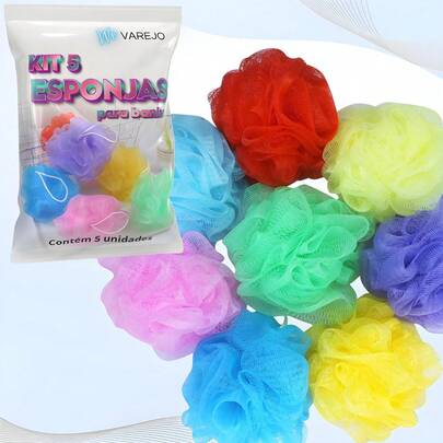 Kit 5 Esponja Para Banho Esfoliante Nylon Lisa Colorida Cinco Esponjas Cores Aleátorias