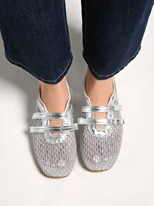 Vintage Red Versatile Hook & Loop Mary Jane Shoes Women 2025 Spring New Leather Casual Round Toe Flat Shoes - Silver - View 3