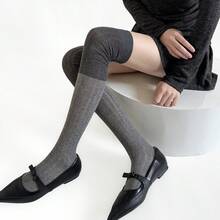 Fashion Over The Knee Socks For Autumn, Contrasting Wide Stripes, Contrasting High Tube Socks For Women, Slightly Transparent, Contrasting Vertical Stripes, Over The Knee Long Boots Socks - màu hồng đặc - Xem 9