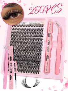 280 Clusters Of False Eyelashes, 10D-30D Thickness, DIY Single-Cluster Eyelash Length 10-18mm, D Curl, Soft Single-Cluster Eyelashes, DIY Segmented Eyelash Tool Set, Can Extend The Outer Corners, Suitable For Home Use, Cartoon And Comic-Style Lashes, Includes Eyelash Glue And Sealer, Eyelash Tweezers Makeup Tool, Suitable For Daily Use, Travel, Holidays, And Christmas. - Multicolor - View 5