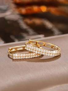 1 par de pendientes de aro elegantes y minimalistas con rhinestones geométricos, adecuados para uso diario y fiestas - Dorado - Ver 3