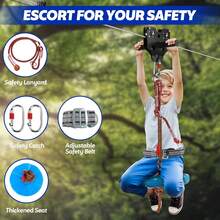 GCCSJ Backyard Zipline Kit For Kids And Adults – Heavy Duty 400lb Capacity 120-200ft +Climbing Rock, Outdoor Adventure, Family Fun With Upgraded Removable Wheels & Padded Seat, Quick Tightening System For Garden & Yard - 160FT+ Climbing Stone - View 5