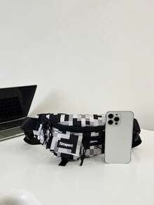 A Men's Nylon Jumpsuit Waist Bag With Contrasting Colors, A Square Bag That Is Adjustable, Scratch Resistant, And Can Hold ID Cards, Passports, And Other Small Items. It Is Lightweight And Suitable For Commuting, Sports, And Is A Gift For Men - Black and White - View 4