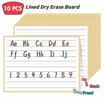 10PCS Double Sided Lined Whiteboard Dry Erase Children Education Writing Alphabet Number Blank Lined Cards Kindergarten Homeschool Teaching Aids