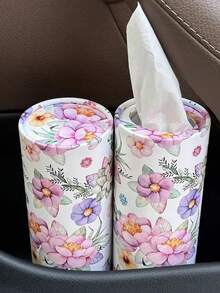 Caja de pañuelos para coche, soporte de pañuelos de viaje, forma redonda de gran capacidad, caja redonda para servilletas, portavasos con estampado floral, pañuelos faciales de viaje. El empaque moderno y de moda hace que el soporte de pañuelos parezca talla grande un artículo decorativo que una caja rectangular voluminosa. Diseñado especialmente para automóviles, sin necesidad de comprar un soporte adicional para el portapañuelos. - Multicolor - Ver 7