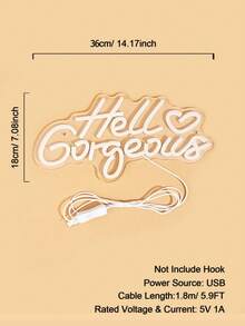 Hello Gorgeous LED Neon Sign | USB Powered, Wall Hanging For Weddings, Home Decor, Parties - HelloGorgeous (pink Lettering With a Warm White Heart) - View 2