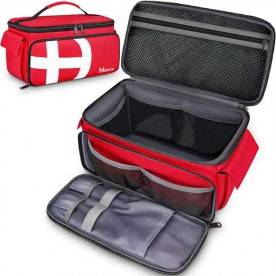 Mancro Bolsa de Primeros Auxilios Vacia Botiquin de Emergencia Portatil con Multiples Bolsillos y Organizador para Paramedicos Viaje Camping y Hogar Rojo - como en la foto - Ver 1