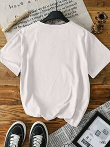 Floral Print Pattern Women's Loose Casual T-Shirt For Summer - White - View 2