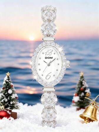 DOM 1 Pieza Elegante Reloj de Pulsera de Mujer con Decoración de Cristal Real, Diseño de Joyería Clásica, Resistente al Agua, Esfera Cuadrada Pequeña y de Moda, Reloj de Mujer Elegante, Movimiento de Cuarzo Importado, Batería de Larga Duración Incorporada. Un Hermoso Regalo de Navidad, Adecuado para Uso Diario y Ocasiones Especiales, Accesorio Esencial.