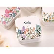 Personalized Name Jewelry Box, Birthday Flower Jewelry Box, Bridesmaid Gift, Customized Wedding Favor, Travel Jewelry Box, Bridesmaid Invitation - Multicolor - View 4