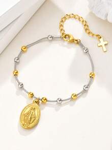 1 chiếc vòng tay chuỗi hạt thánh giá và Đức Mẹ Đồng Trinh bằng thép không gỉ mạ vàng 18K, trang sức tôn giáo Thiên Chúa giáo dành cho phụ nữ - Nhiều màu - Xem 11