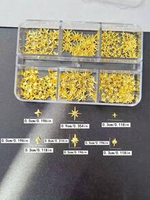 6pcs 3D Star, Pentagram, Triangle, Square, Star Burst Metal Gold Nail Art Decorations, Y2K Japanese Nail Jewelry DIY, Acrylic Press-On Nails, Black, Red, White, French Manicure - Gold - View 4