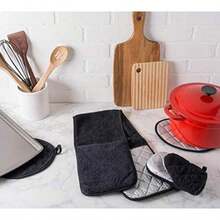 DII Everyday Kitchen Basic Juego de 3 aislantes de calor para sartén, de toalla, 100% algodón, apto para lavar en lavadora, para uso diario en la cocina, negro(Short Mitt Negro) - Multicolor - Ver 10