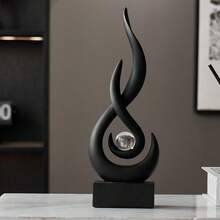 AWNR Modern Gold/Black Sculpture Decor: Flame Statue Resin Abstract Art Small Sculpture With Glass Ball, Unique Centerpiece For Living Room, TV Cabinet, Coffee Table, Office Decoration - Multicolor - View 5