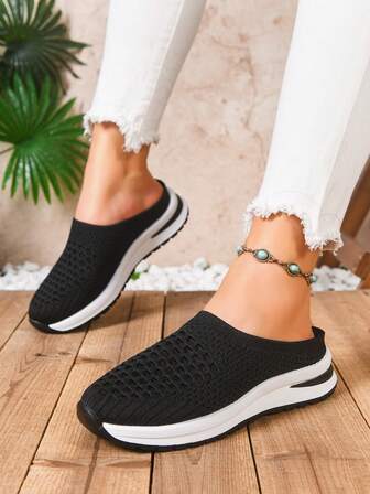 Damskor med kilklack i mesh, slip-on, casual semestersandaler, moderiktiga, bekväma, andningsbara slip-on-skor, lämpliga för semester