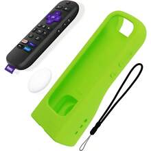AWYYGripStand™ Remote Cover: Compatible With AirTag And Tile Mate Fits Roku Express 4K+ Voice/HDR With Side Buttons Streaming Stick 4K Stands Upright Secure Grip Lime Glow By 73andSunny - LimeGlow - Xem 1