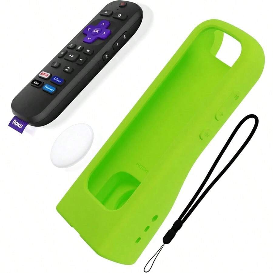 AWYYGripStand™ Remote Cover: Compatible With AirTag And Tile Mate Fits Roku Express 4K+ Voice/HDR With Side Buttons Streaming Stick 4K Stands Upright Secure Grip Lime Glow By 73andSunny - LimeGlow - Xem 1
