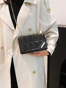 韩版做旧质感休闲手提包，2025新款时尚简约方形斜挎包，女士 - 黑色 - 查看 5