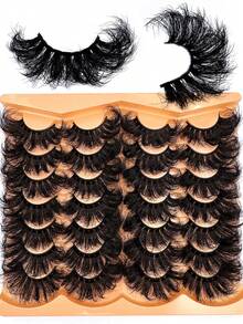 14 Pairs Extra Thick & Fluffy Cat Eye False Eyelashes, Natural Soft Faux Mink Lashes 3D Messy Mink Lashes, Dramatic Lengthening & Curling Full Strip Lashes For Beauty Makeup, Reusable For Daily & Party Use - 濃密款 - 查看 2