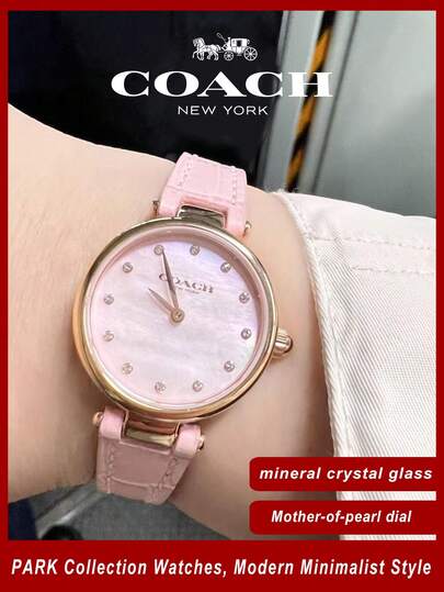 Coach Reloj Park con correa de piel rosa y esfera de nácar para mujer