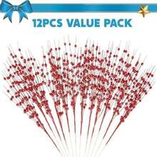 Joiedomi - 12 Adornos de Tallo de Bayas Artificiales con Purpurina, 17 Pulgadas, Varillas Decorativas Blancas, ramitas con Purpurina para decoración de árbol de Navidad, Corona, Manualidades,(rojas) - Multicolor - Ver 2