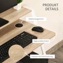 Schreibtisch Moderner Computertisch Mit Ablagefach & Kabeldurchlass Metallgestell Weiß Eiche 84x45x85cm Für Home Office & Arbeitszimmer - White - View 6