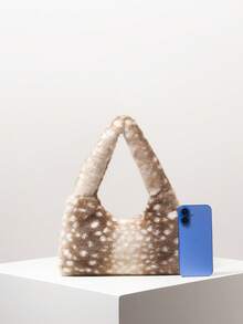 斑点鹿动物纹人造毛皮单肩包，棕色钱包，女士工作包，优雅百搭，适合日常、约会、购物、工作、下午茶等场合（图案随机） - 彩色 - 查看 3