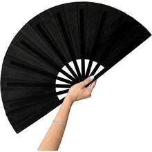 13inch Large Rave Fan Popping Fan Clacking Fans For Line Dancing,Hand Fans For Women Foldable,Boots On The Ground Fan,Portable For Outdoor,Wedding,Party,Decoration(Red+Black Ribs,1 Pack) - Black - View 9