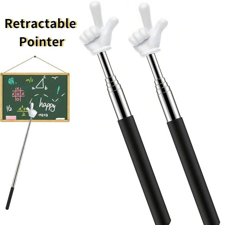 2 Retractable Dual Finger Pointers - Flexible Dual Finger Indicator Sticks Suitable For Classroom, Home, Music, Math, And Presentation Settings - Teacher Teaching Tools, Foldable Indicator Sticks With Retractable Mechanism For Easy Storage And Portability (No Electricity Required) - 2 - View 1